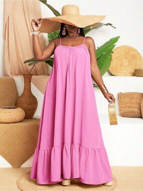 Flowy Cami-Strap Maxi Dress in Pink